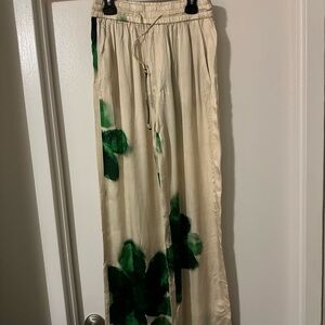 Zara Cream and Green Pajama Pants
